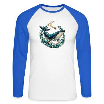 Mondwal Kosmische Meeresnacht - Unisex Baseballshirt langarm - Weiß/Royalblau - Vorne - Nik (191cm)