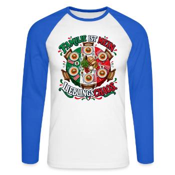 Familie ist mein Lieblingschaos - Unisex Baseballshirt langarm - Weiß/Royalblau - Vorne - Nik (191cm)