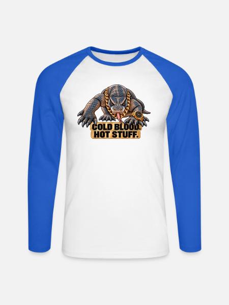 Komodowaran – Kaltblütig, heißes Zeug - Unisex Baseballshirt langarm - Weiß/Royalblau
