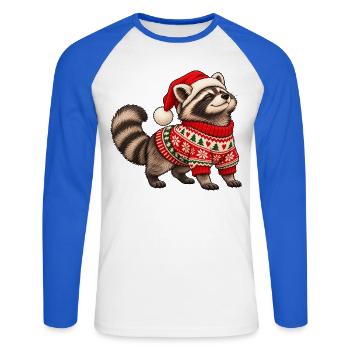 Weihnachts Waschbär – Norwegerpullover - Unisex Baseballshirt langarm - Weiß/Royalblau - Vorne - Nik (191cm)