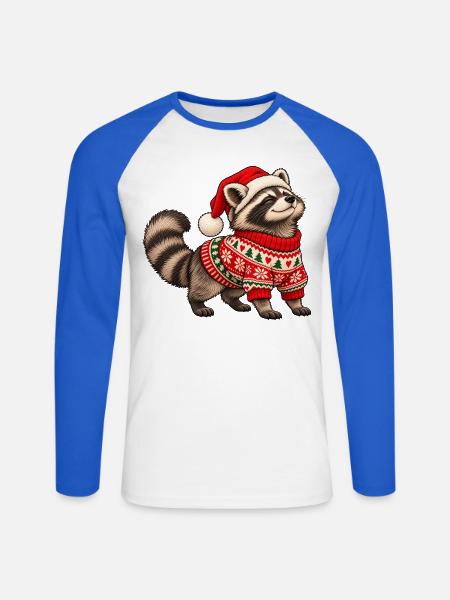 Weihnachts Waschbär – Norwegerpullover - Unisex Baseballshirt langarm - Weiß/Royalblau