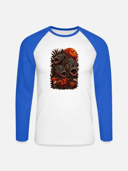 halloween-piranha-horror-monster-tshirt-pumpkin - Unisex Baseballshirt langarm - Weiß/Royalblau