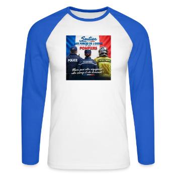 Polizist, Polizei, Gendarm, Feuerwehrmann - Unisex Baseballshirt langarm - Weiß/Royalblau - Vorne - Nik (191cm)