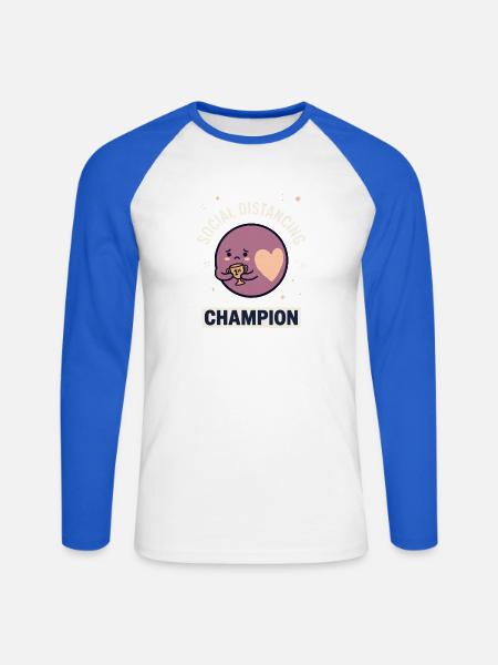 Social Distancing Champion Herz - Unisex Baseballshirt langarm - Weiß/Royalblau