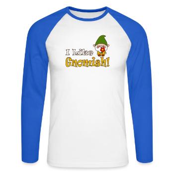 I Like Gnomish Funny Gardening - Unisex Baseballshirt langarm - Weiß/Royalblau - Vorne - Nik (191cm)