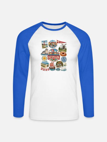 Dänemark Reisesticker - Unisex Baseballshirt langarm - Weiß/Royalblau