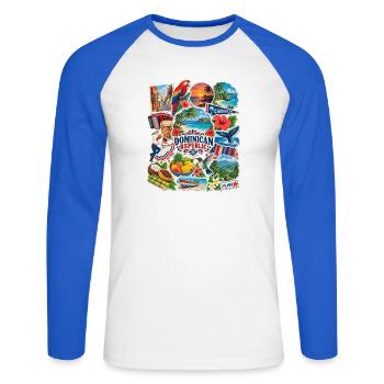 Dominikanische Republik Sticker - Unisex Baseballshirt langarm - Weiß/Royalblau - Vorne - Nik (191cm)