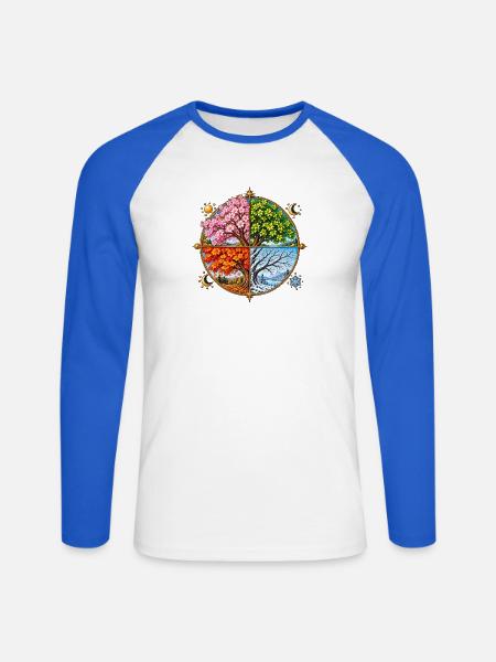 Jahreszeiten Baumkreis - Unisex Baseballshirt langarm - Weiß/Royalblau
