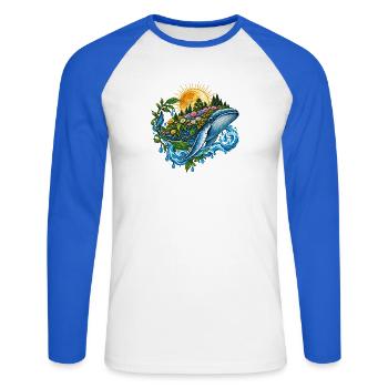 Sonnenwal mit Blütenmeer - Unisex Baseballshirt langarm - Weiß/Royalblau - Vorne - Nik (191cm)
