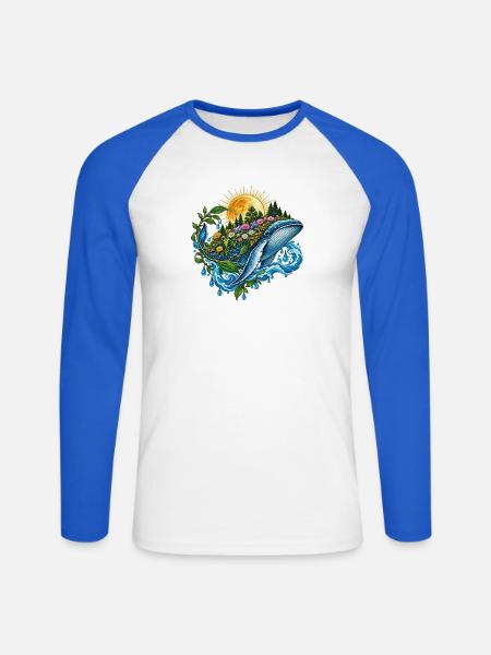 Sonnenwal mit Blütenmeer - Unisex Baseballshirt langarm - Weiß/Royalblau