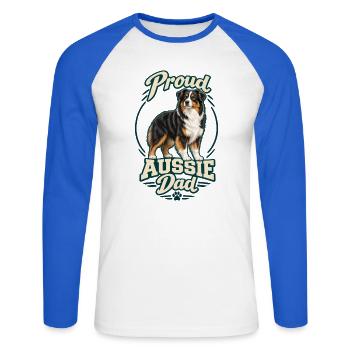 Stolzer australischer Vater – Vater eines australischen Schäferhundes - Unisex Baseballshirt langarm - Weiß/Royalblau - Vorne - Nik (191cm)