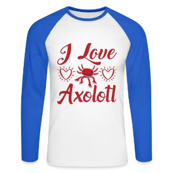 I Love Axolotl Red Heart Charming Graphic - Unisex Baseballshirt langarm - Weiß/Royalblau - Vorne - Nik (191cm)