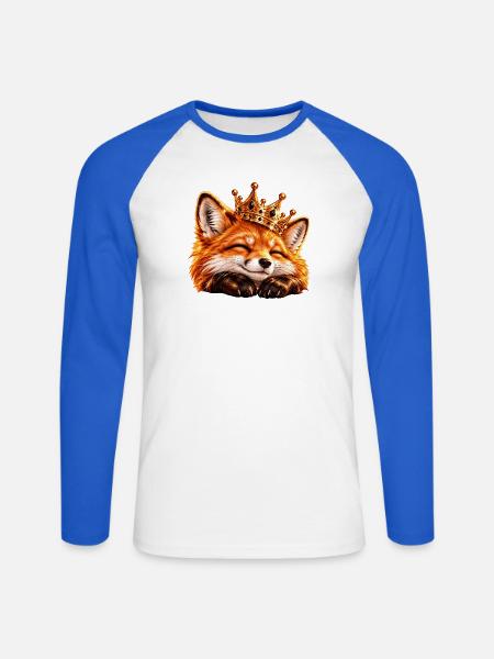 Königlicher Fuchs mit Krone - Unisex Baseballshirt langarm - Weiß/Royalblau