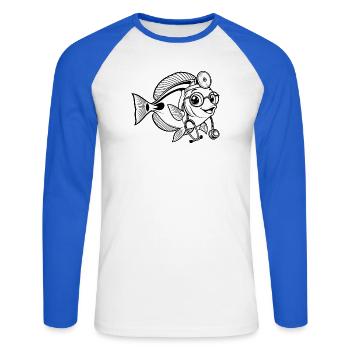 Doktorfisch mit Stethoskop - Unisex Baseballshirt langarm - Weiß/Royalblau - Vorne - Nik (191cm)