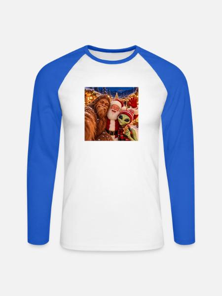 Bigfoot Alien Weihnachtsselfie - Unisex Baseballshirt langarm - Weiß/Royalblau