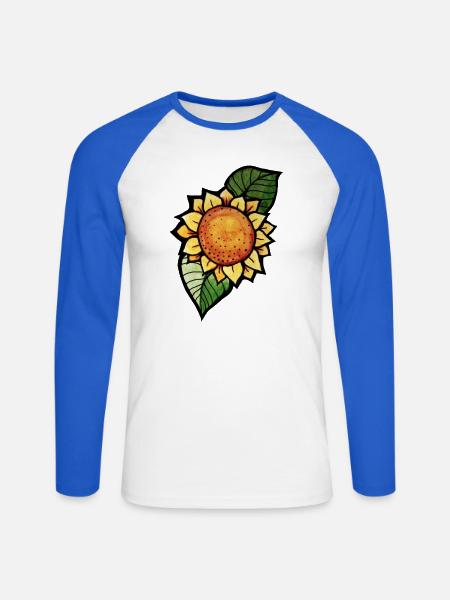 Sonnenblumen-Aquarellblüte in kräftigem Orange - Unisex Baseballshirt langarm - Weiß/Royalblau