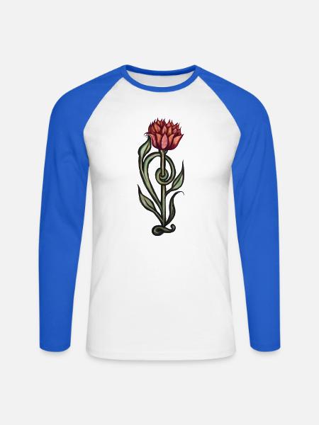 Karmesinrote Flammenblüte - Unisex Baseballshirt langarm - Weiß/Royalblau