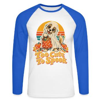 Halloween Hund Too Cute To Spook - Unisex Baseballshirt langarm - Weiß/Royalblau - Vorne - Nik (191cm)