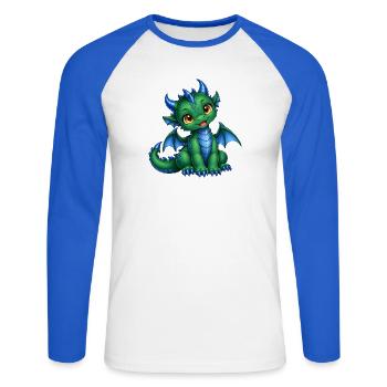 Süßes grünes Drachenbaby mit blauen Hörnern - Unisex Baseballshirt langarm - Weiß/Royalblau - Vorne - Nik (191cm)