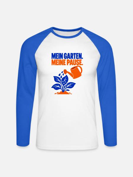 Mein Garten. Meine Pause. – Gartenliebe - Unisex Baseballshirt langarm - Weiß/Royalblau