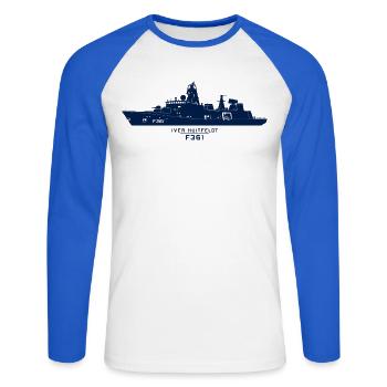 Iver Huitfeldt F361 – Minimalistische Silhouette - Unisex Baseballshirt langarm - Weiß/Royalblau - Vorne - Nik (191cm)