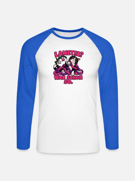 Lametta? War schon so. – Weihnachtskatze - Unisex Baseballshirt langarm - Weiß/Royalblau