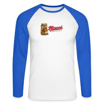 Missouri Retro Vintage Show-Me State Design - Unisex Baseballshirt langarm - Weiß/Royalblau - Vorne - Nik (191cm)