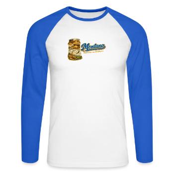Montana Retro Vintage Big Sky Country Design - Unisex Baseballshirt langarm - Weiß/Royalblau - Vorne - Nik (191cm)