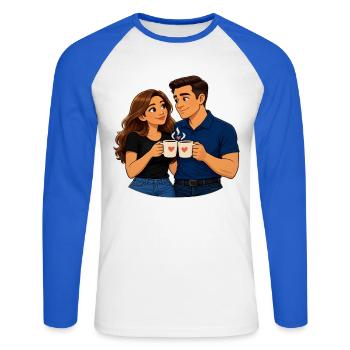 Liebespaar KoffieMoment - Unisex Baseballshirt langarm - Weiß/Royalblau - Vorne - Nik (191cm)