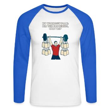 Mein Workout-Plan Alle Lebensmittel Ein Trip Lustig - Unisex Baseballshirt langarm - Weiß/Royalblau - Vorne - Nik (191cm)