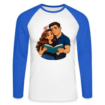 Paarliebe lesen - Unisex Baseballshirt langarm - Weiß/Royalblau - Vorne - Nik (191cm)