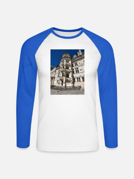 Treppe der Burg von Blois - Unisex Baseballshirt langarm - Weiß/Royalblau