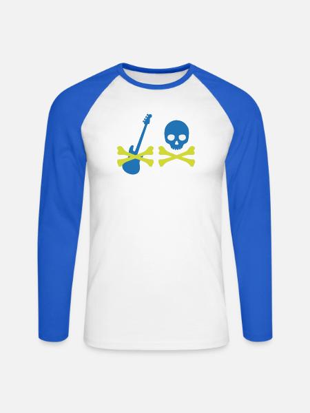 Pirat mit Bass und Totenkopf - Unisex Baseballshirt langarm - Weiß/Royalblau