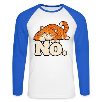 Nö – Lustige Katze mit schlechter Laune - Unisex Baseballshirt langarm - Weiß/Royalblau - Vorne - Nik (191cm)