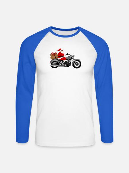 Biker Weihnachtsmann Motorrad - Unisex Baseballshirt langarm - Weiß/Royalblau