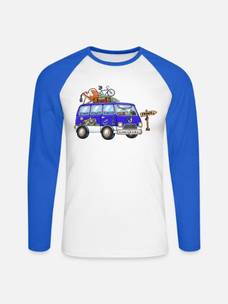 Frankreich Camper Wohnmobil - Unisex Baseballshirt langarm - Weiß/Royalblau