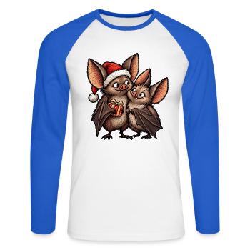 Weihnachtsfledermäuse mit Weihnachtsgeschenk - Unisex Baseballshirt langarm - Weiß/Royalblau - Vorne - Nik (191cm)