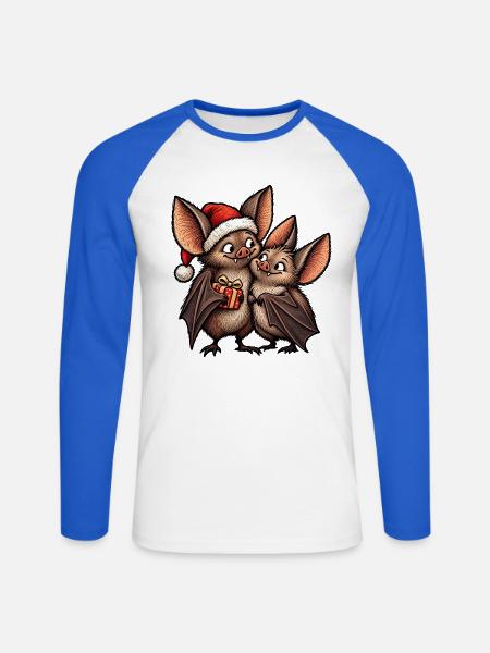 Weihnachtsfledermäuse mit Weihnachtsgeschenk - Unisex Baseballshirt langarm - Weiß/Royalblau