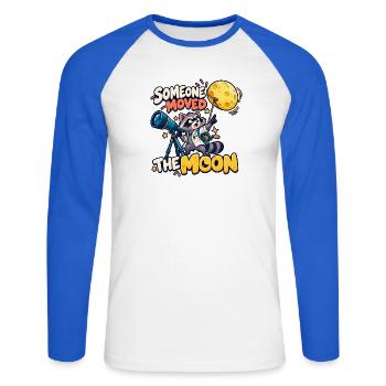 Jemand hat den Mond bewegt - Unisex Baseballshirt langarm - Weiß/Royalblau - Vorne - Nik (191cm)