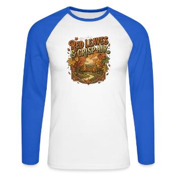 Rote Blätter und frische Luft - Unisex Baseballshirt langarm - Weiß/Royalblau - Vorne - Nik (191cm)