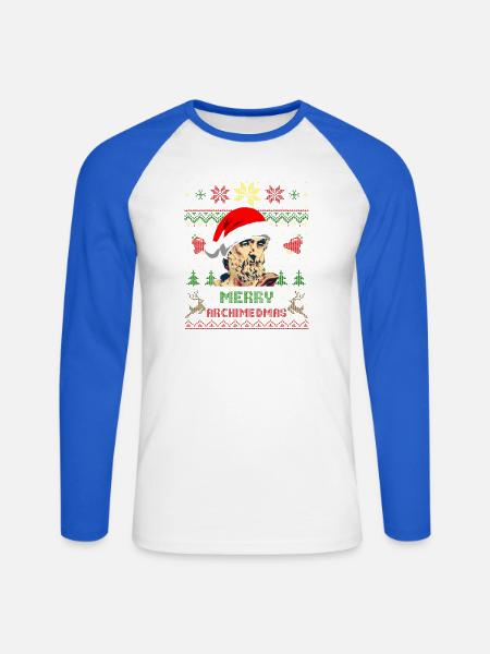 Archimedes Merry Archimedmas - Unisex Baseballshirt langarm - Weiß/Royalblau