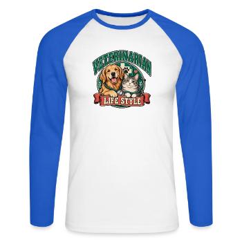 Tierarzt-Lebensstil-Hund-Katzen-Duo - Unisex Baseballshirt langarm - Weiß/Royalblau - Vorne - Nik (191cm)