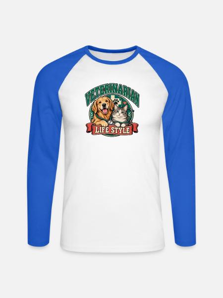 Tierarzt-Lebensstil-Hund-Katzen-Duo - Unisex Baseballshirt langarm - Weiß/Royalblau