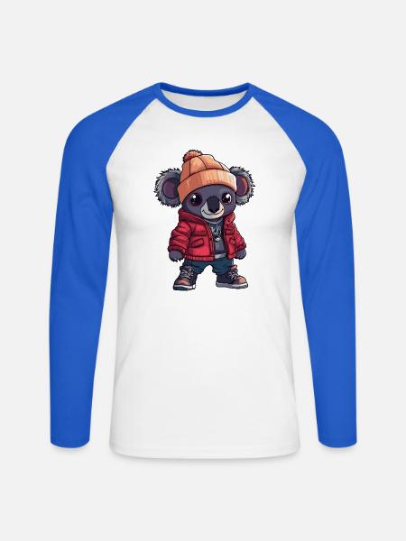 Koala mit Winterjacke und Mütze - Unisex Baseballshirt langarm - Weiß/Royalblau