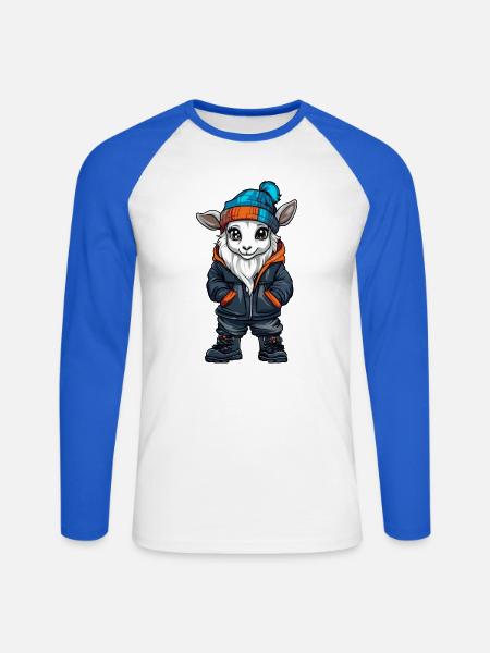 Ziege mit Winterjacke und Mütze - Unisex Baseballshirt langarm - Weiß/Royalblau
