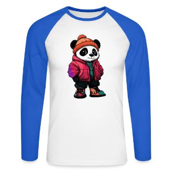 Panda mit Winterjacke und Mütze - Unisex Baseballshirt langarm - Weiß/Royalblau - Vorne - Nik (191cm)
