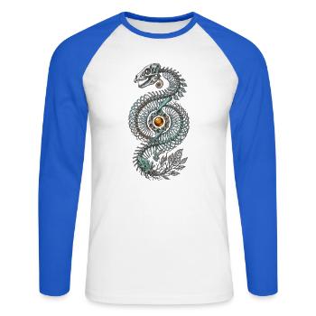 Skelett Dinosaurier Natur Fantasy Kunst - Unisex Baseballshirt langarm - Weiß/Royalblau - Vorne - Nik (191cm)