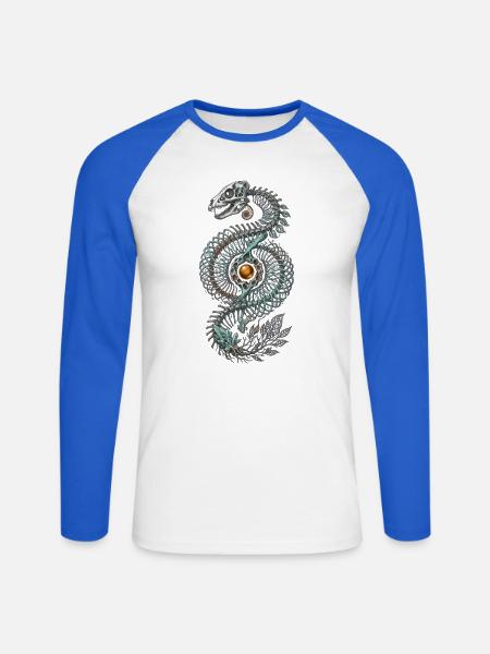 Skelett Dinosaurier Natur Fantasy Kunst - Unisex Baseballshirt langarm - Weiß/Royalblau