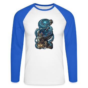 Surreales Ozean Gehirn – Fantasy Kunst - Unisex Baseballshirt langarm - Weiß/Royalblau - Vorne - Nik (191cm)
