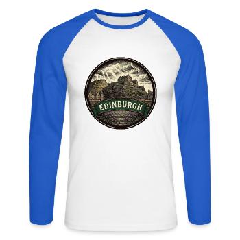 Edinburgh Scotland Travel Badge Castle Souvenir - Unisex Baseballshirt langarm - Weiß/Royalblau - Vorne - Nik (191cm)